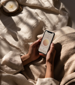 Person tracking symptoms on phone at home